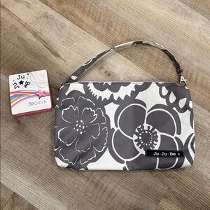 Ju-Ju-Be BeQuick Floral Clutch Accessory Bag Gray and White with Teal Interior